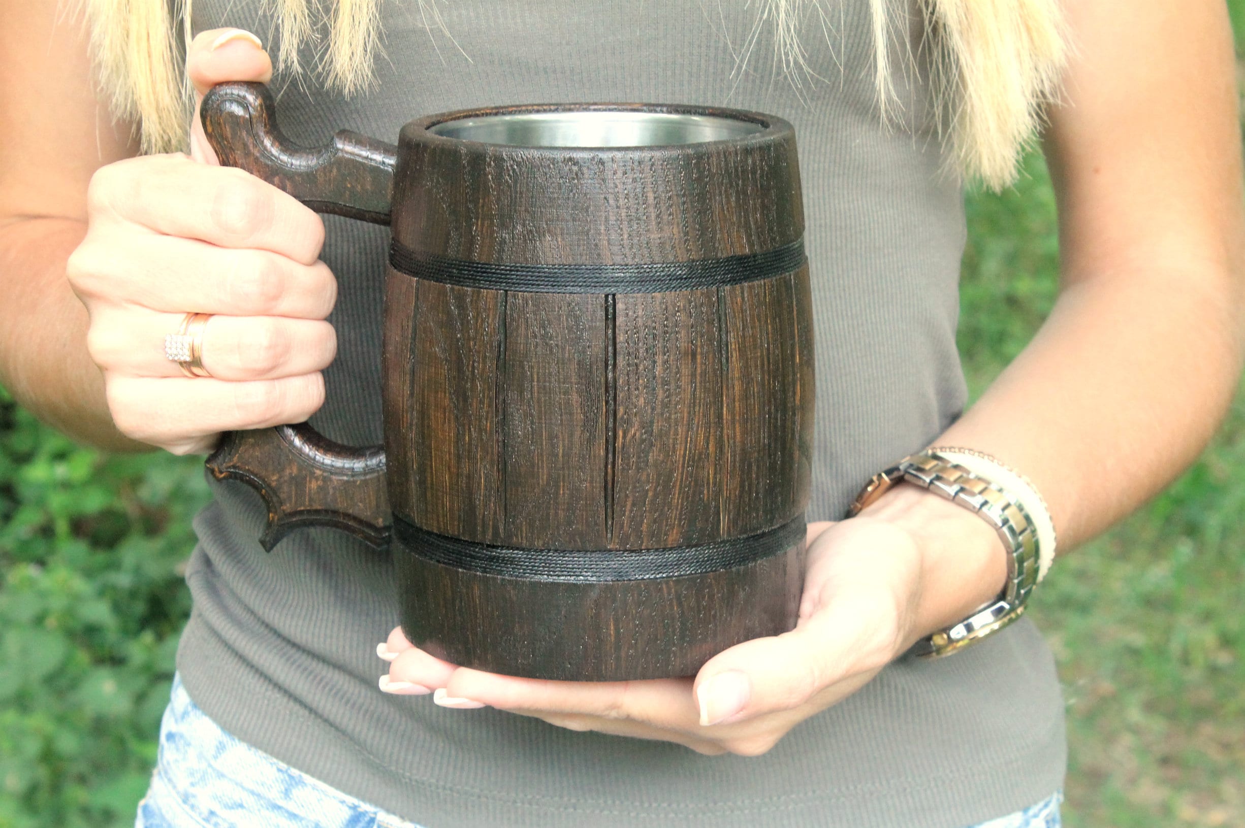 Wooden Beer Tankard Design Mug