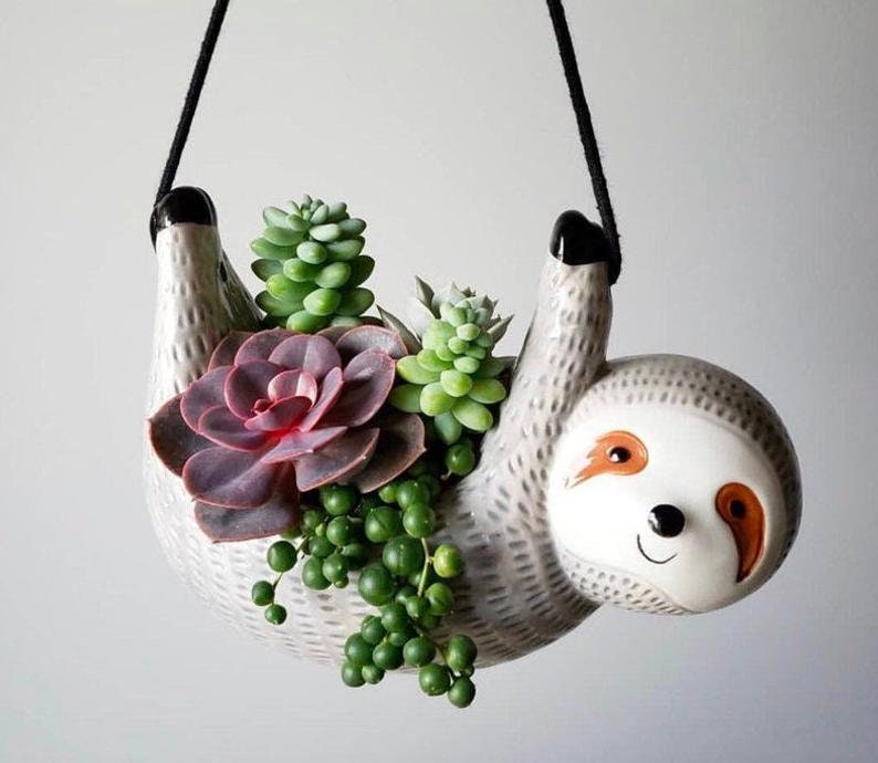 Happy Sloth Hanging Planter Pot