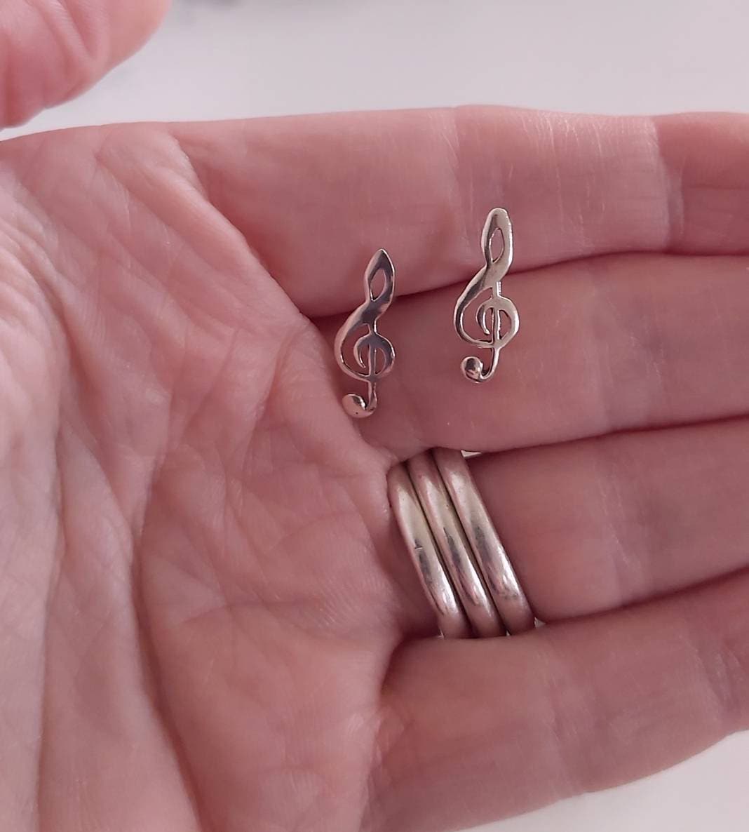 Studded Silver Musical Note Earrings