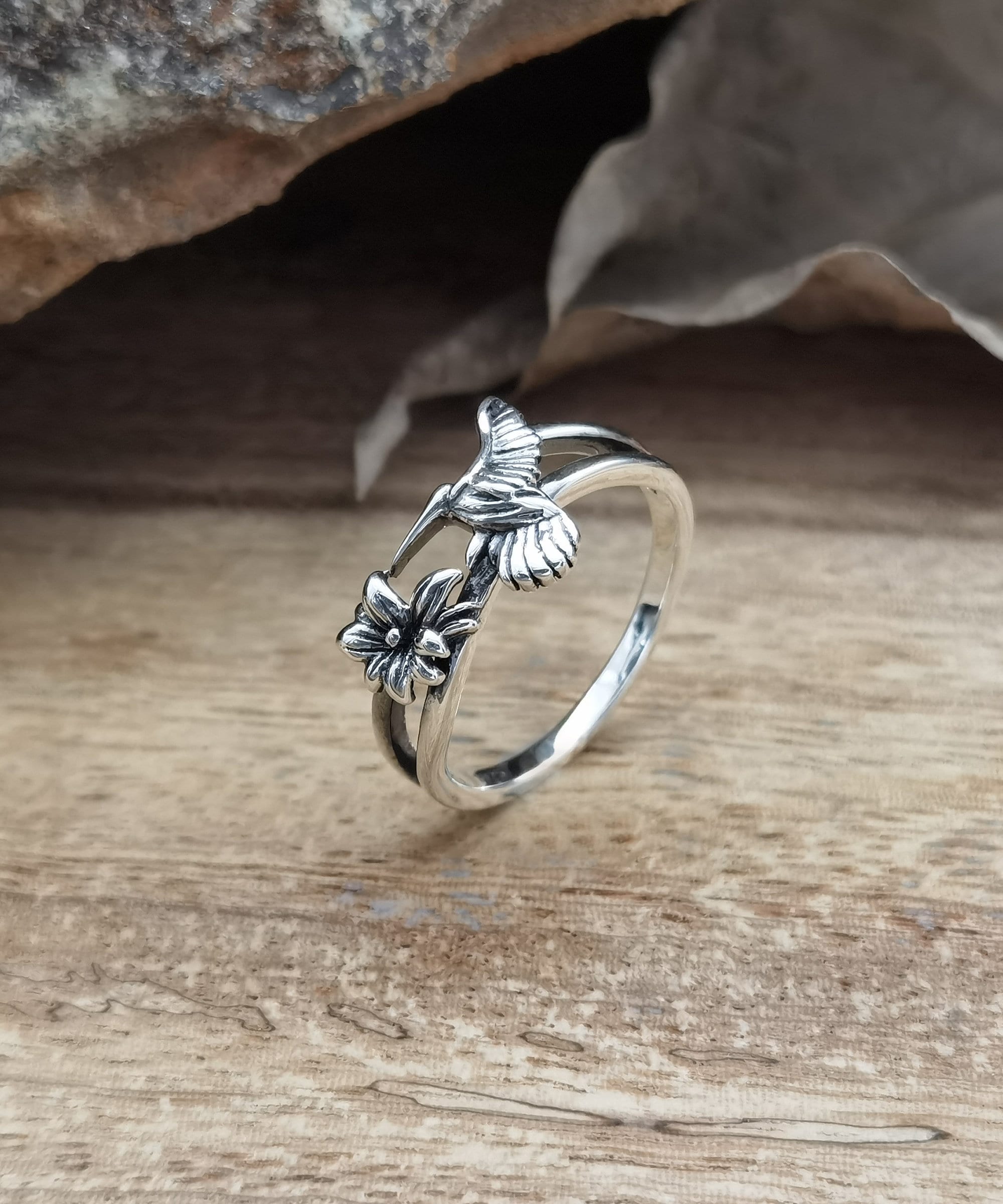 Ornate Hummingbird Sterling Silver Ring