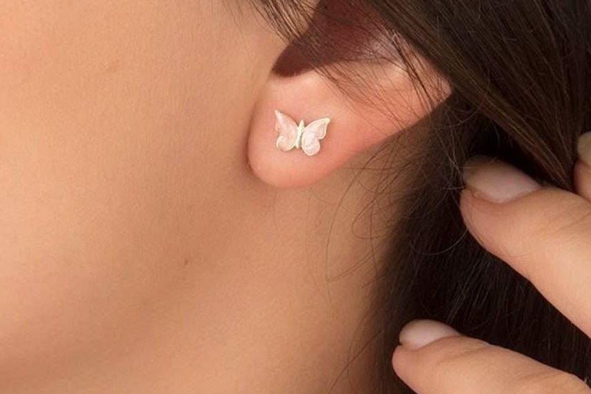 Dainty Pink Butterfly Shaped Earrings