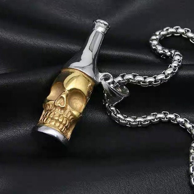 Skull on Beer Bottle Design Pendant