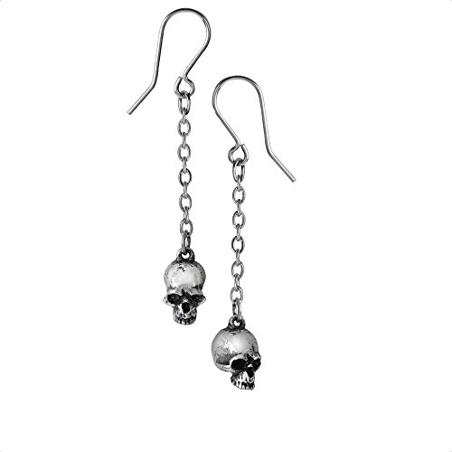 Grisly Pewter Skull Dangling Earrings