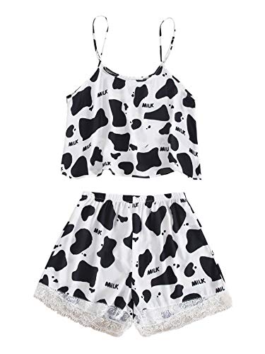 Chic Cow Print Lace-Trim Sleepwear