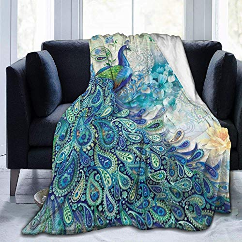 Fuzzy Peacock-Design Fleece Blanket 