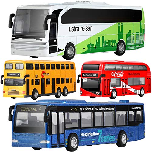 4-Set Metal Toy Buses 