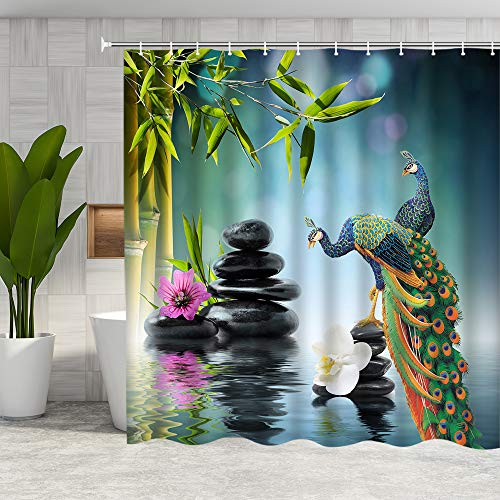 Calming Peacock Design Shower Curtain