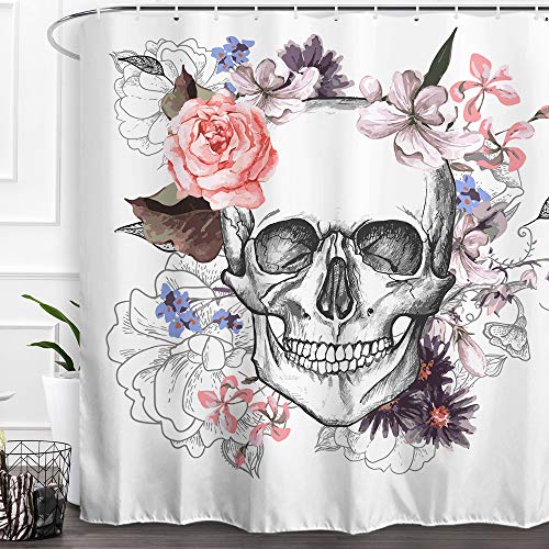 Floral Skull Drawing Shower Curtain