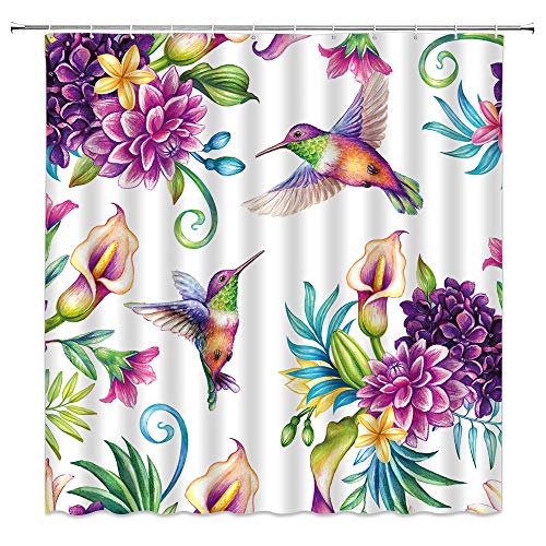 Retro-Vibe Hummingbird Shower Curtain
