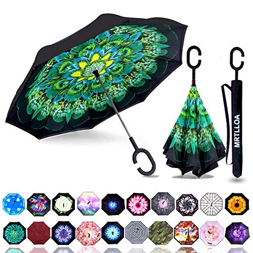 Durable Peacock-Design Inverted Umbrella