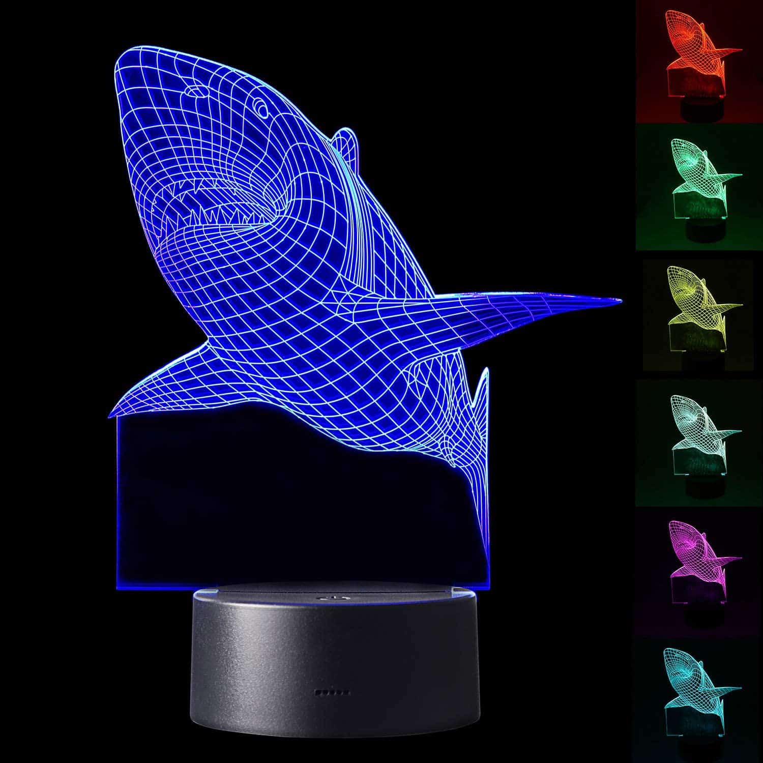 3D Multicolor Shark Night Light