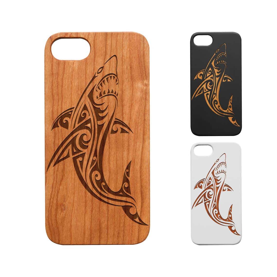 Engraved Shark Wooden iPhone Case