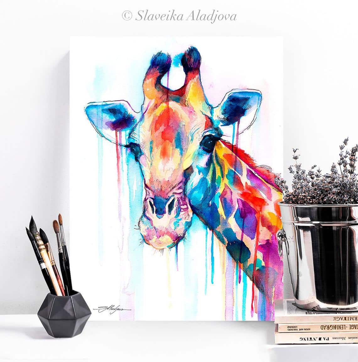 Shining Giraffe Watercolor Painting