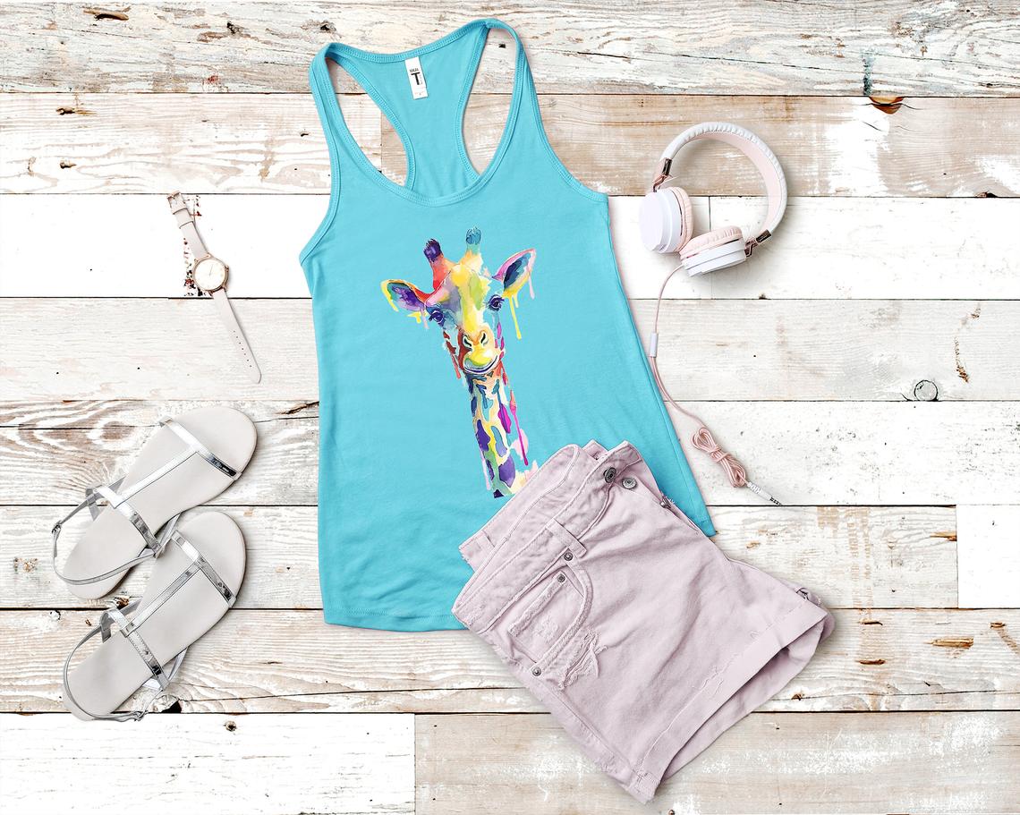 Cool Watercolor Painted Giraffe Tank Top
