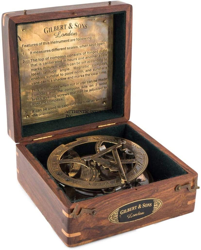 Sundial Compass in a Handsome Wooden Box